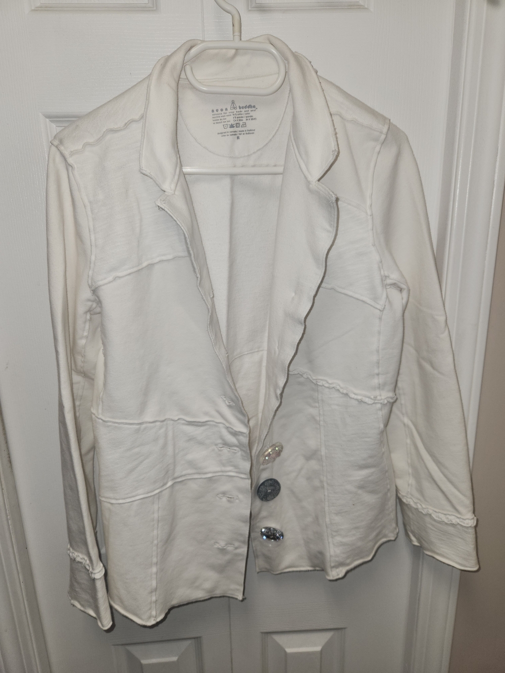 🍉Neon Buddha White Button-Front Patchwork Jacket - Picture 2 of 8